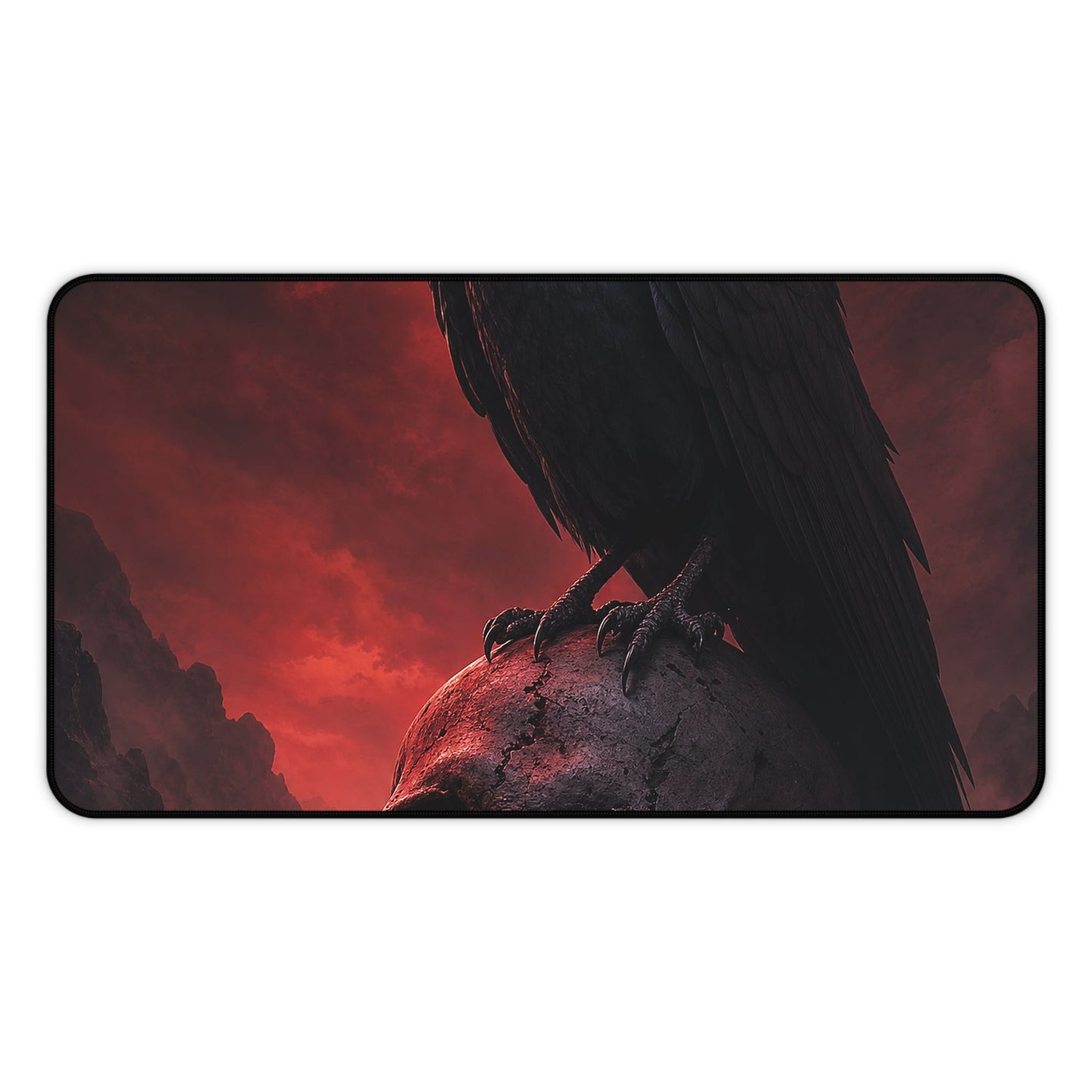 Raven Perched On Skull - Dark Fantasy Gaming Desk Mat - Moikas