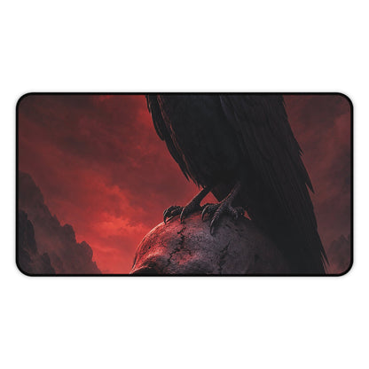 Raven Perched On Skull - Dark Fantasy Gaming Desk Mat - Moikas