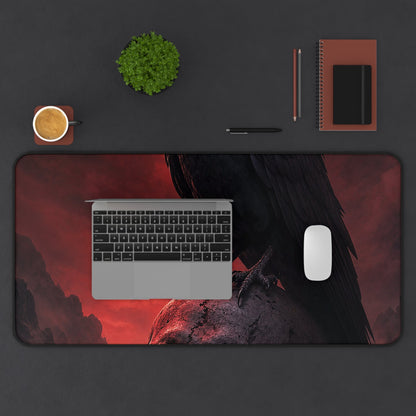Raven Perched On Skull - Dark Fantasy Gaming Desk Mat - Moikas
