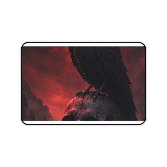 Raven Perched On Skull - Dark Fantasy Gaming Desk Mat - Moikas