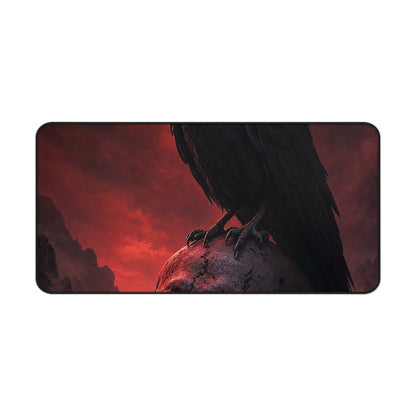 Raven Perched On Skull - Dark Fantasy Gaming Desk Mat - Moikas