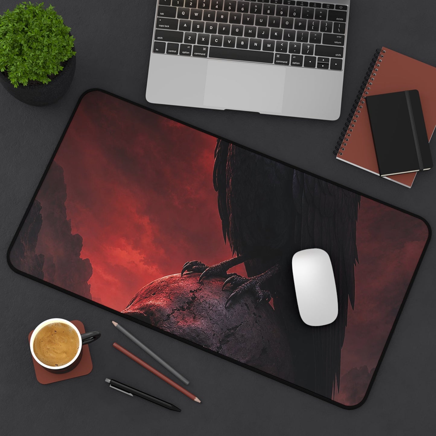 Raven Perched On Skull - Dark Fantasy Gaming Desk Mat - Moikas