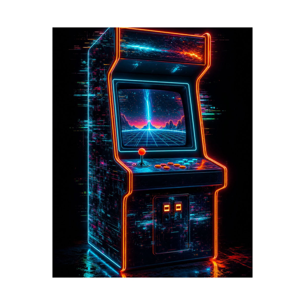 Retro Arcade Cabinet Glowing In The Dark - Gaming Culture Art Print (Matte Poster) - Moikas