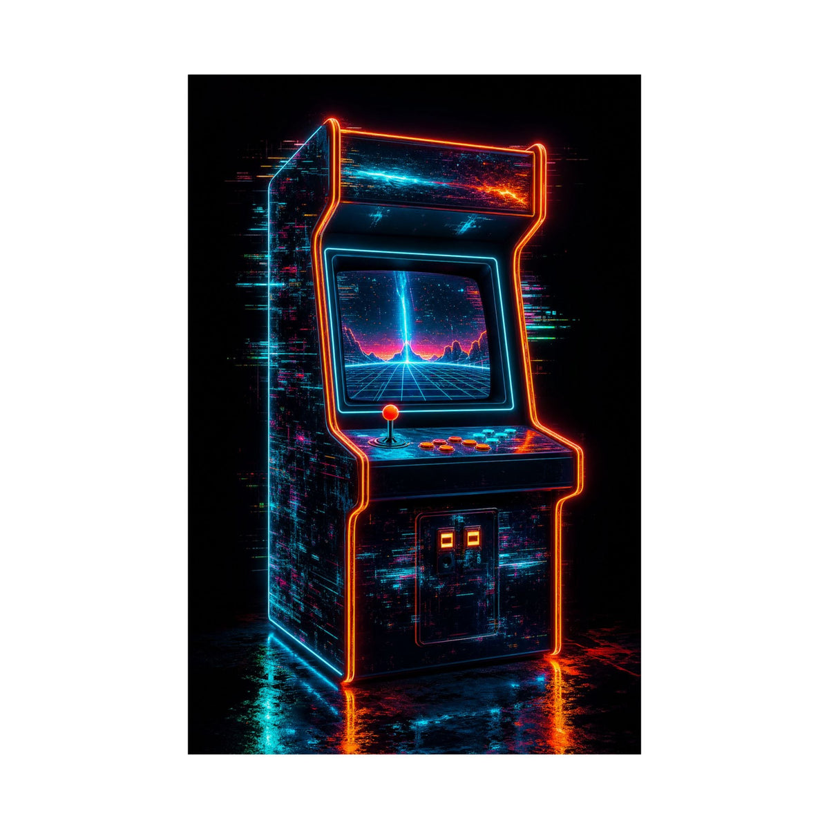 Retro Arcade Cabinet Glowing In The Dark - Gaming Culture Art Print (Matte Poster) - Moikas