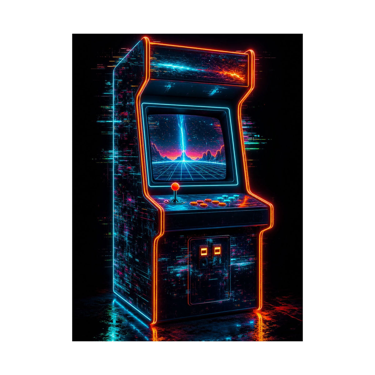 Retro Arcade Cabinet Glowing In The Dark - Gaming Culture Art Print (Matte Poster) - Moikas