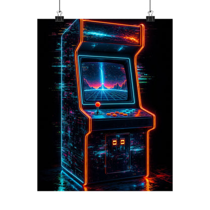 Retro Arcade Cabinet Glowing In The Dark - Gaming Culture Art Print (Matte Poster) - Moikas