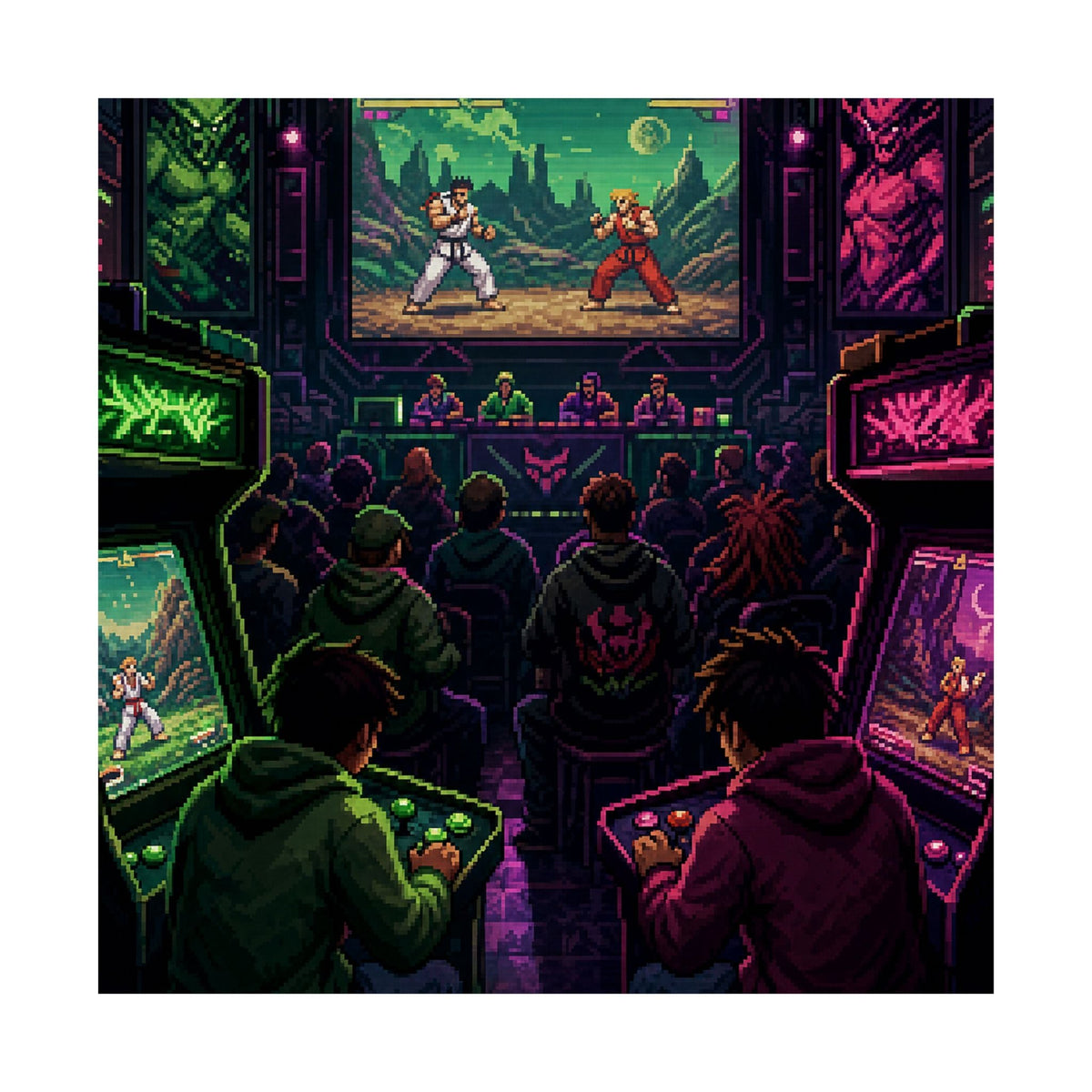 Retro Arcade Tournament Scene - Gaming Culture Art Print (Matte Poster) - Moikas
