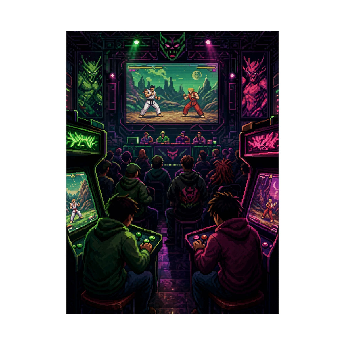 Retro Arcade Tournament Scene - Gaming Culture Art Print (Matte Poster) - Moikas