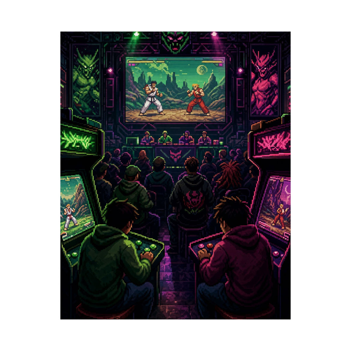 Retro Arcade Tournament Scene - Gaming Culture Art Print (Matte Poster) - Moikas