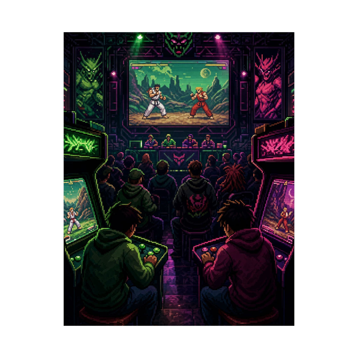 Retro Arcade Tournament Scene - Gaming Culture Art Print (Matte Poster) - Moikas
