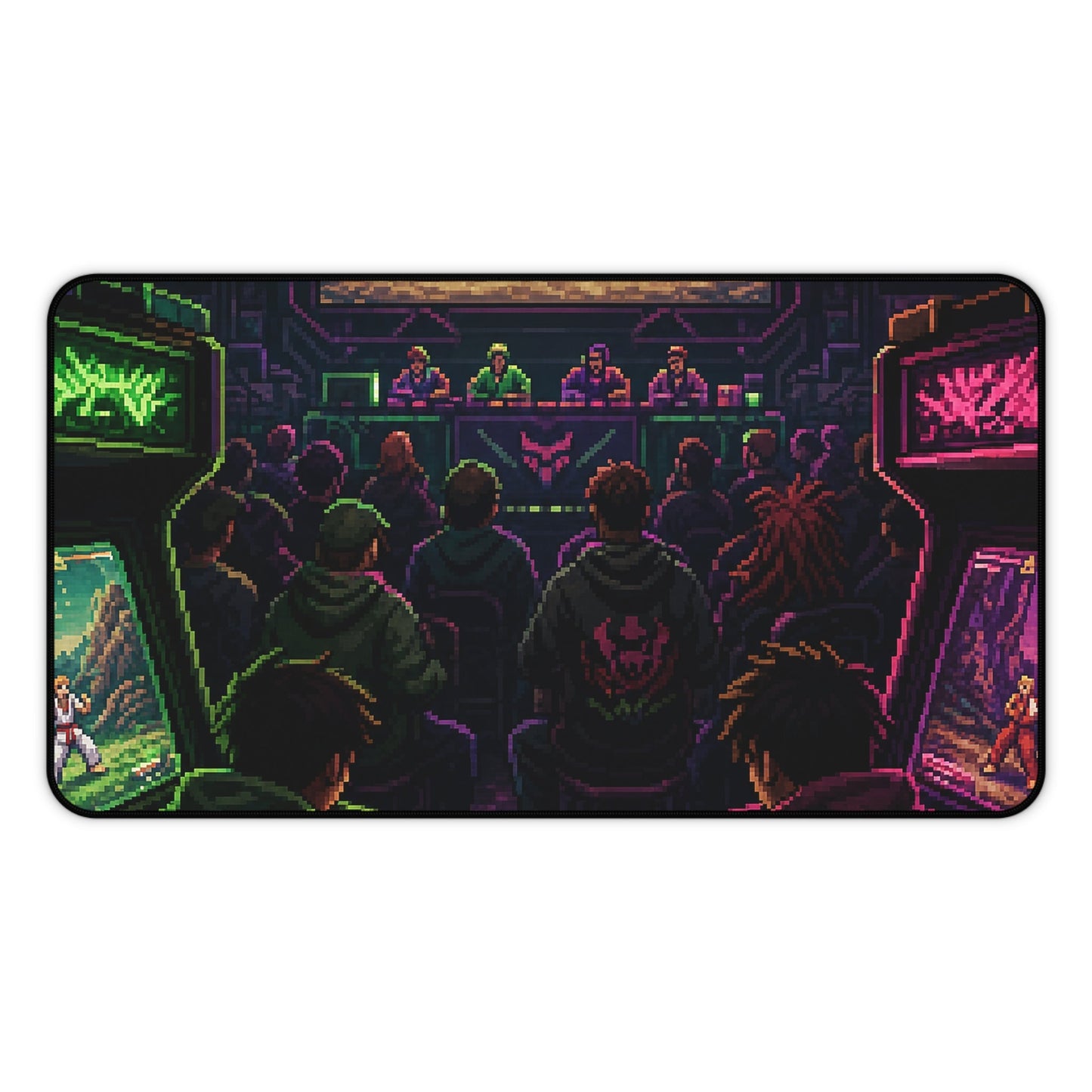 Retro Arcade Tournament Scene - Gaming Culture Gaming Desk Mat - Moikas