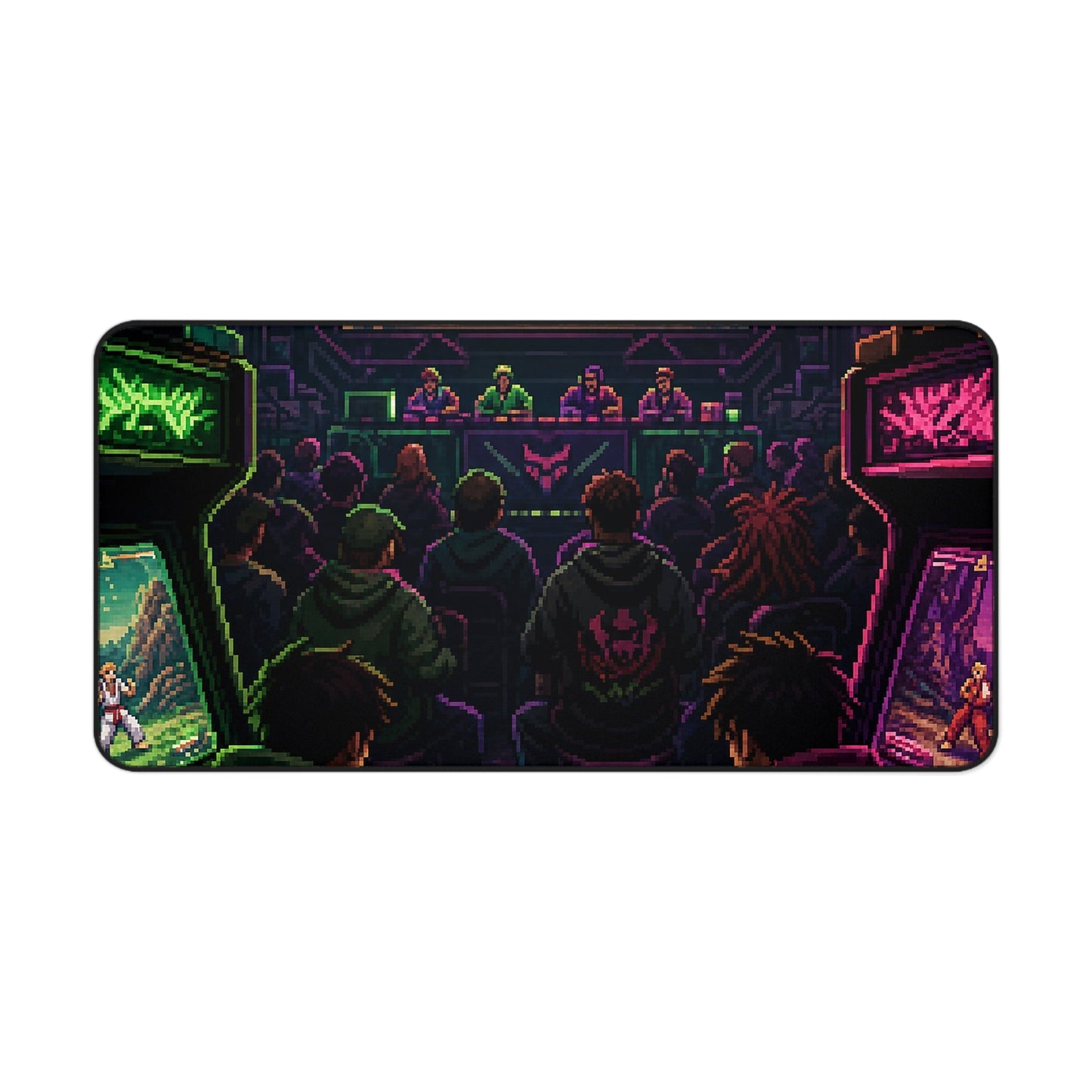 Retro Arcade Tournament Scene - Gaming Culture Gaming Desk Mat - Moikas