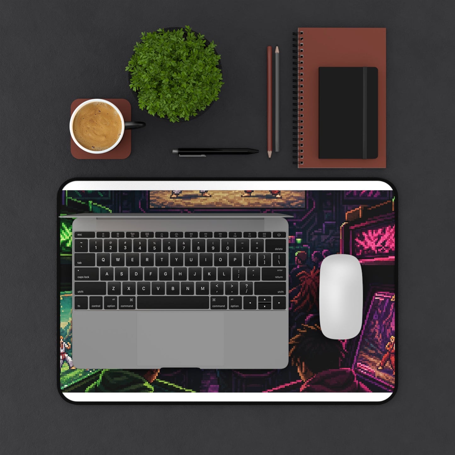 Retro Arcade Tournament Scene - Gaming Culture Gaming Desk Mat - Moikas