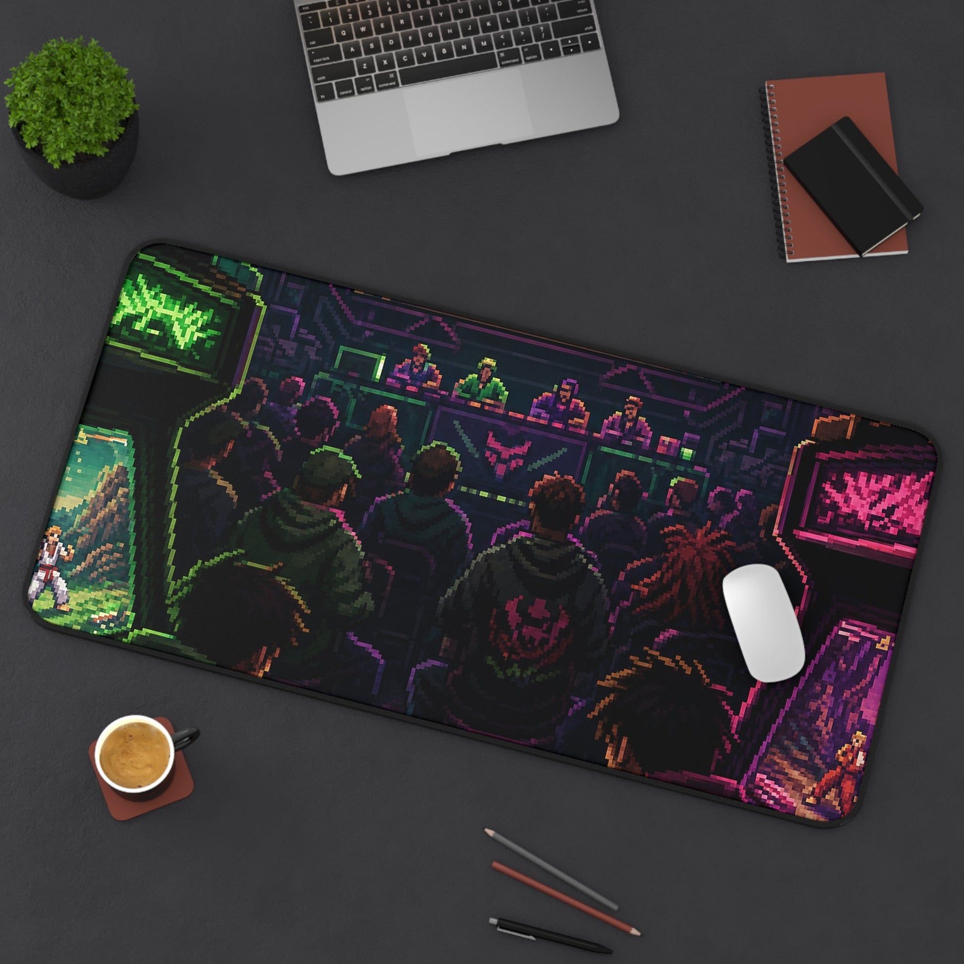 Retro Arcade Tournament Scene - Gaming Culture Gaming Desk Mat - Moikas