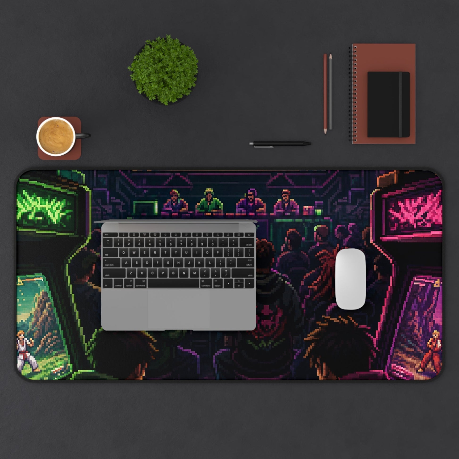 Retro Arcade Tournament Scene - Gaming Culture Gaming Desk Mat - Moikas