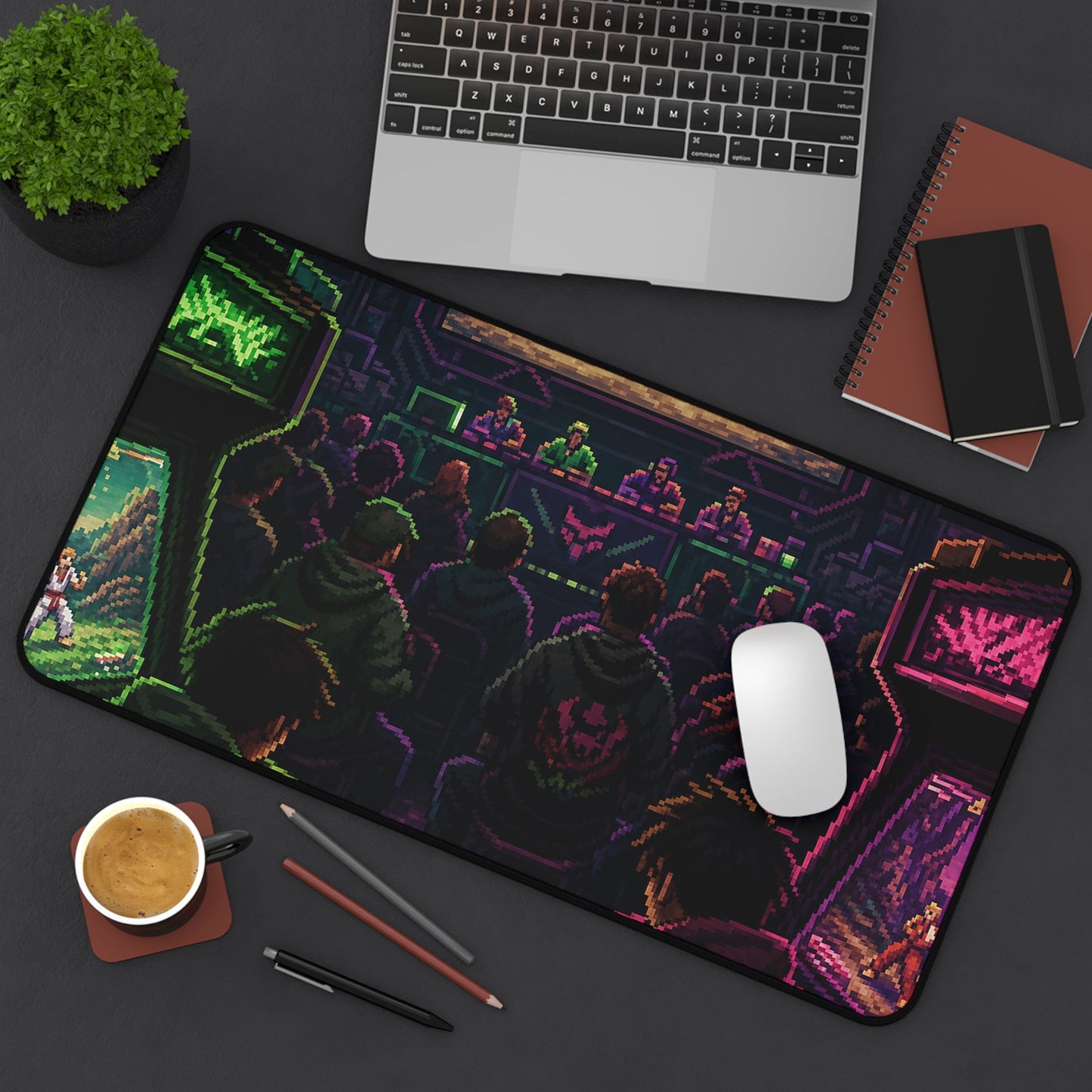 Retro Arcade Tournament Scene - Gaming Culture Gaming Desk Mat - Moikas