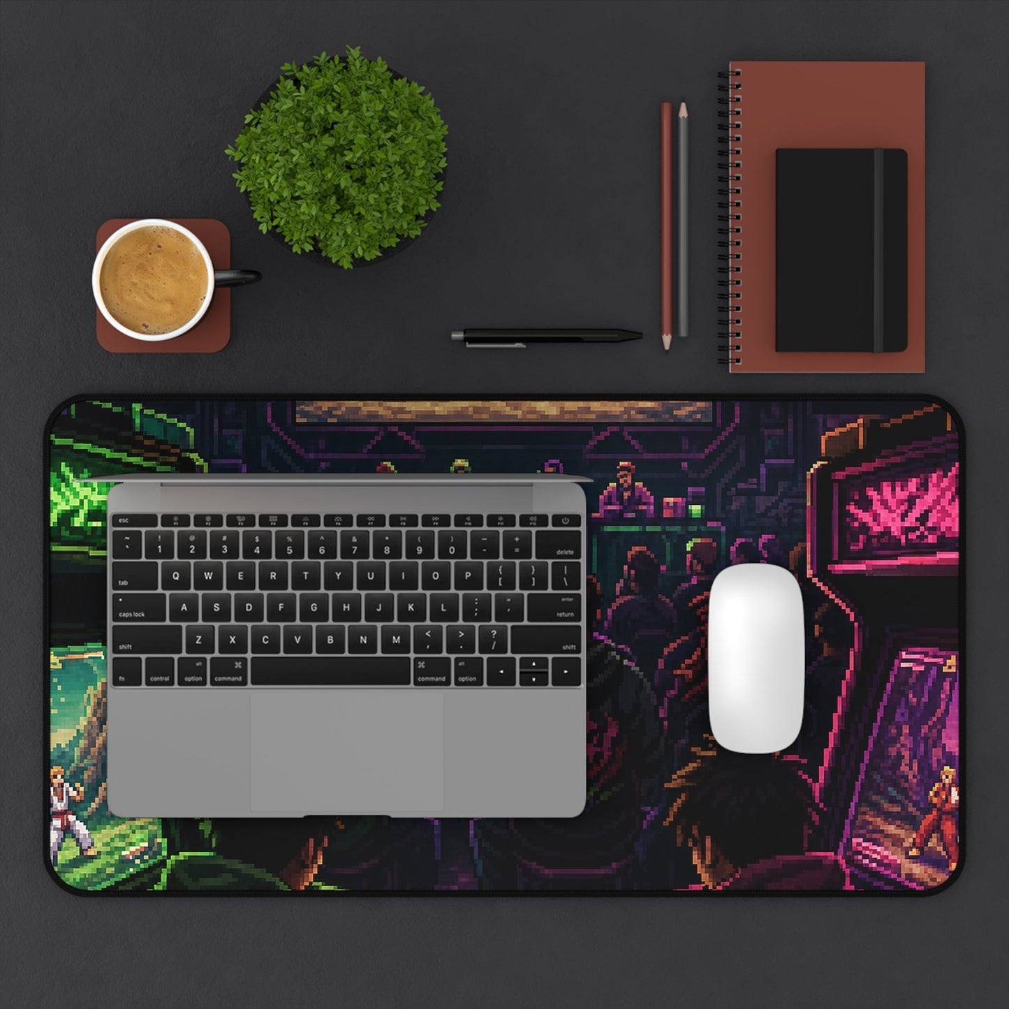 Retro Arcade Tournament Scene - Gaming Culture Gaming Desk Mat - Moikas