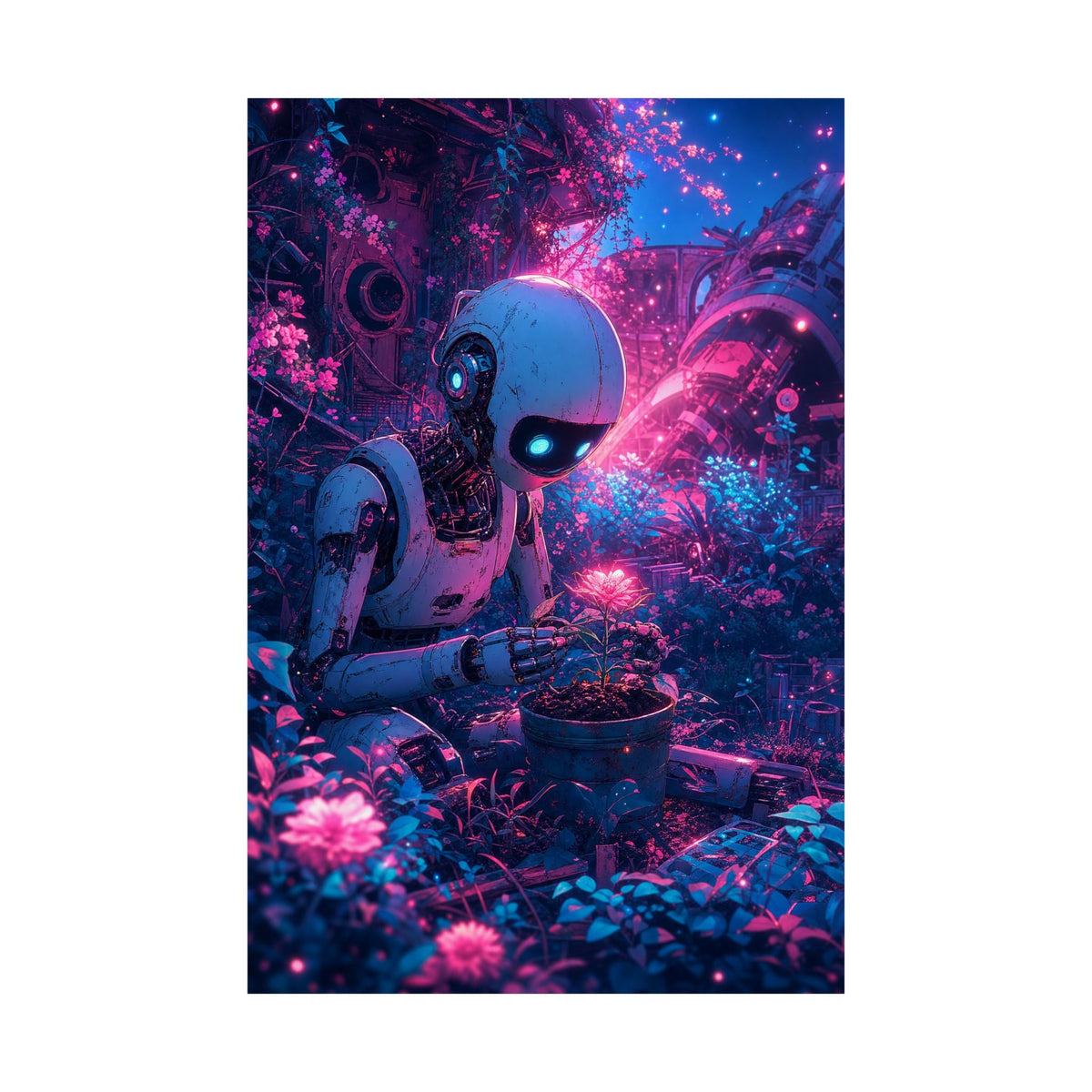 Robot In Junkyard Garden - Anime Manga Art Print (Matte Poster) - Moikas