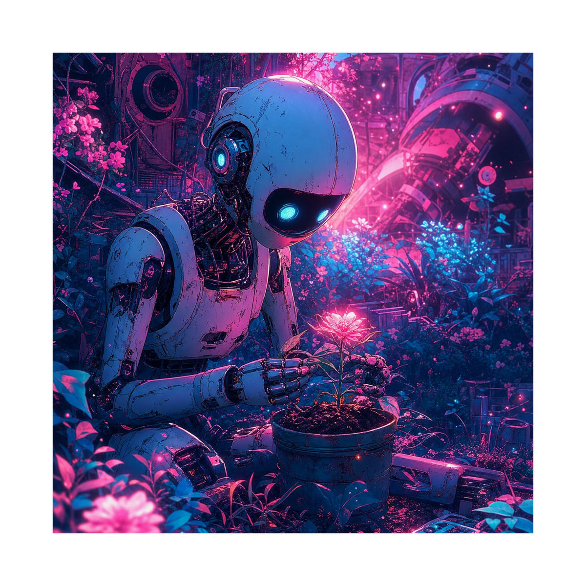 Robot In Junkyard Garden - Anime Manga Art Print (Matte Poster) - Moikas