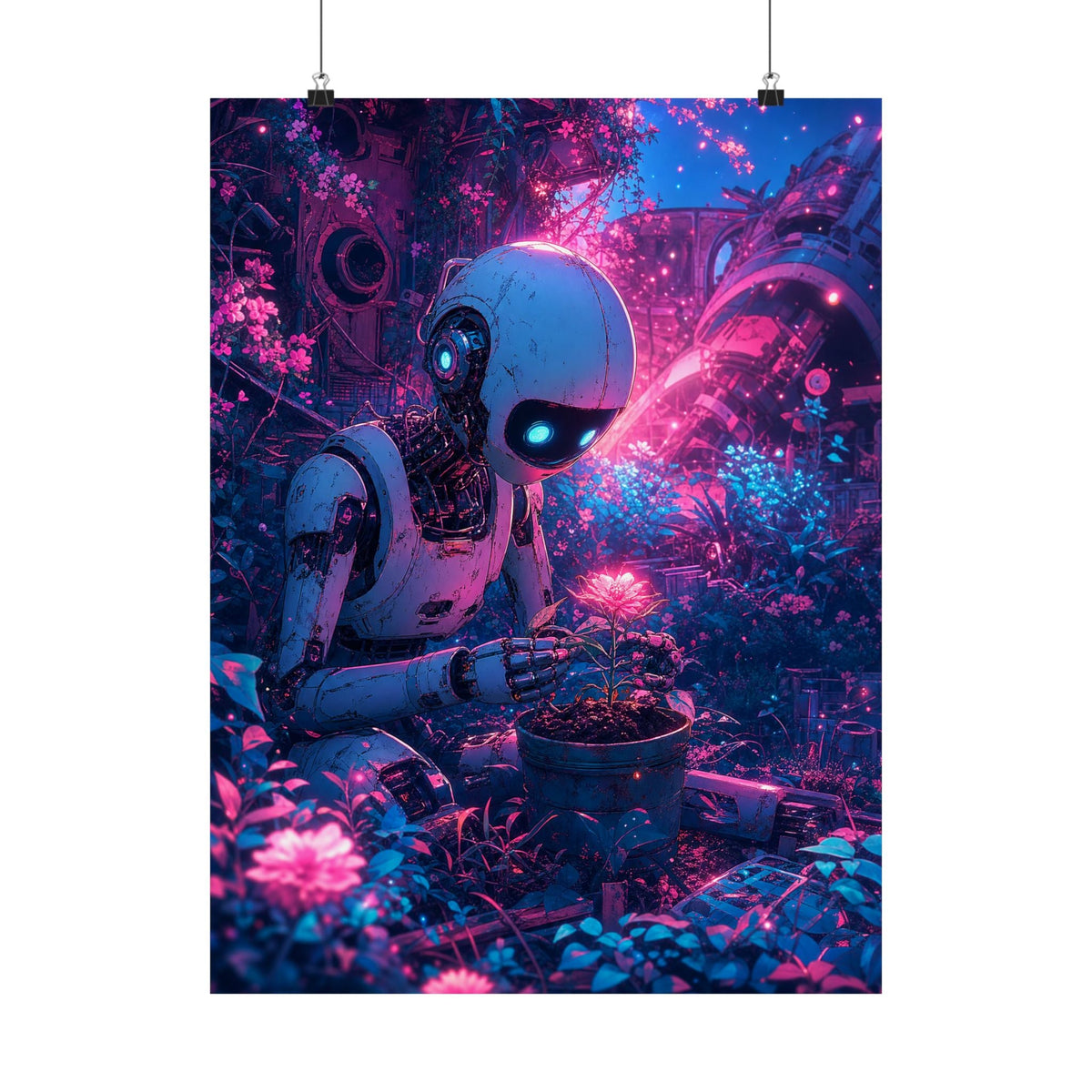 Robot In Junkyard Garden - Anime Manga Art Print (Matte Poster) - Moikas