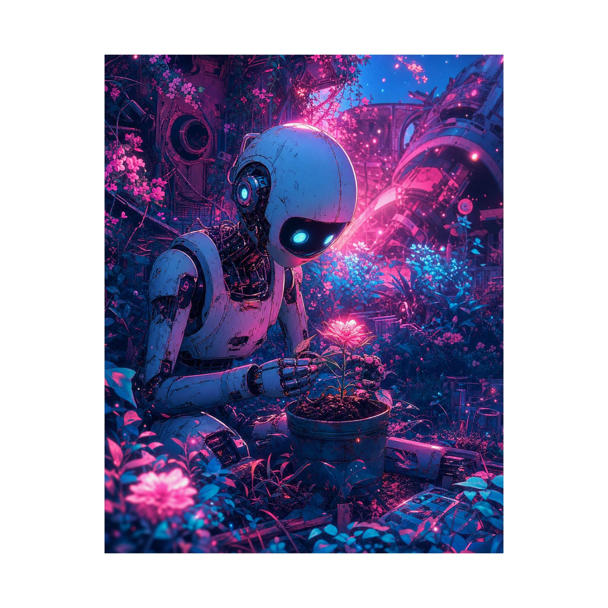 Robot In Junkyard Garden - Anime Manga Art Print (Matte Poster) - Moikas
