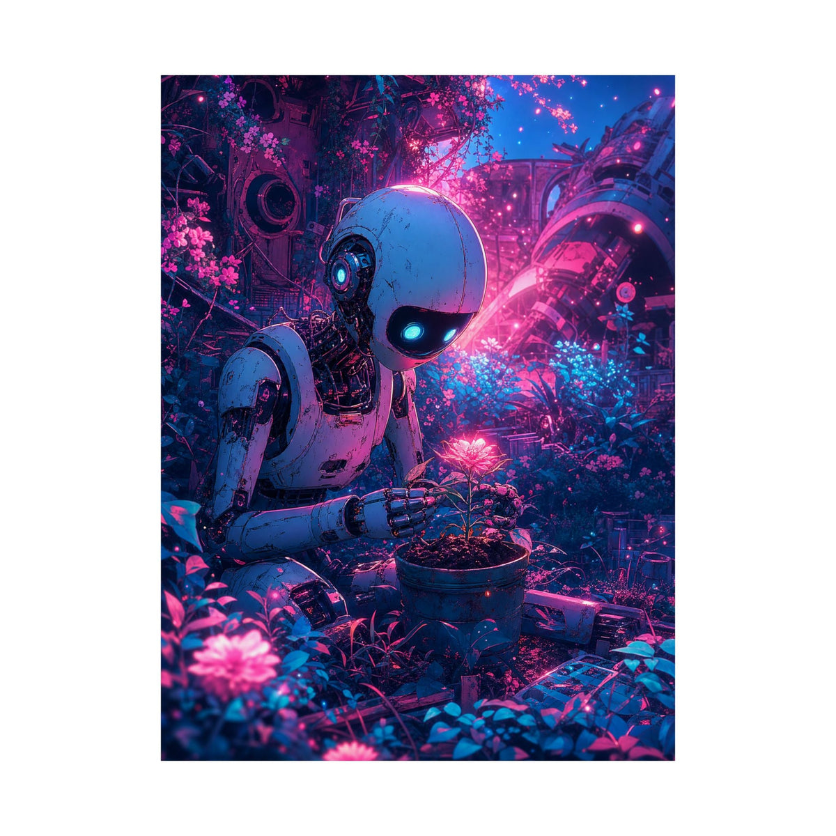 Robot In Junkyard Garden - Anime Manga Art Print (Matte Poster) - Moikas