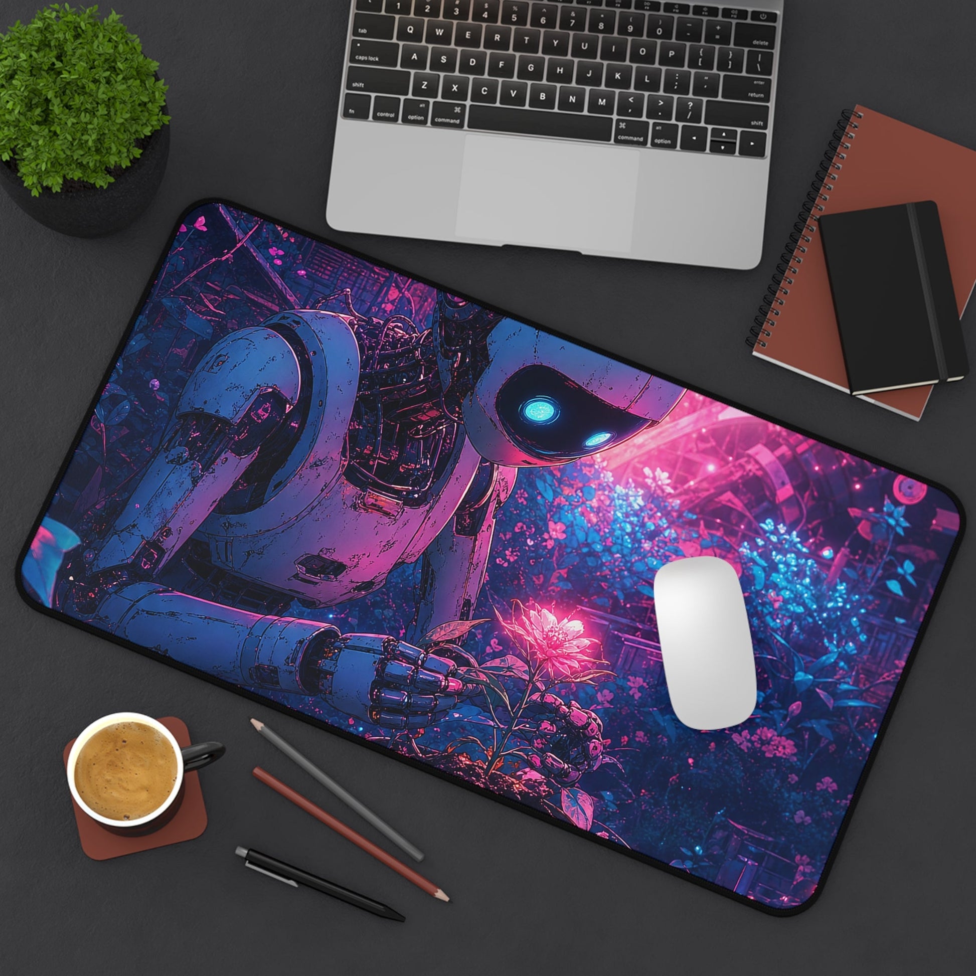 Robot In Junkyard Garden - Anime Manga Gaming Desk Mat - Moikas