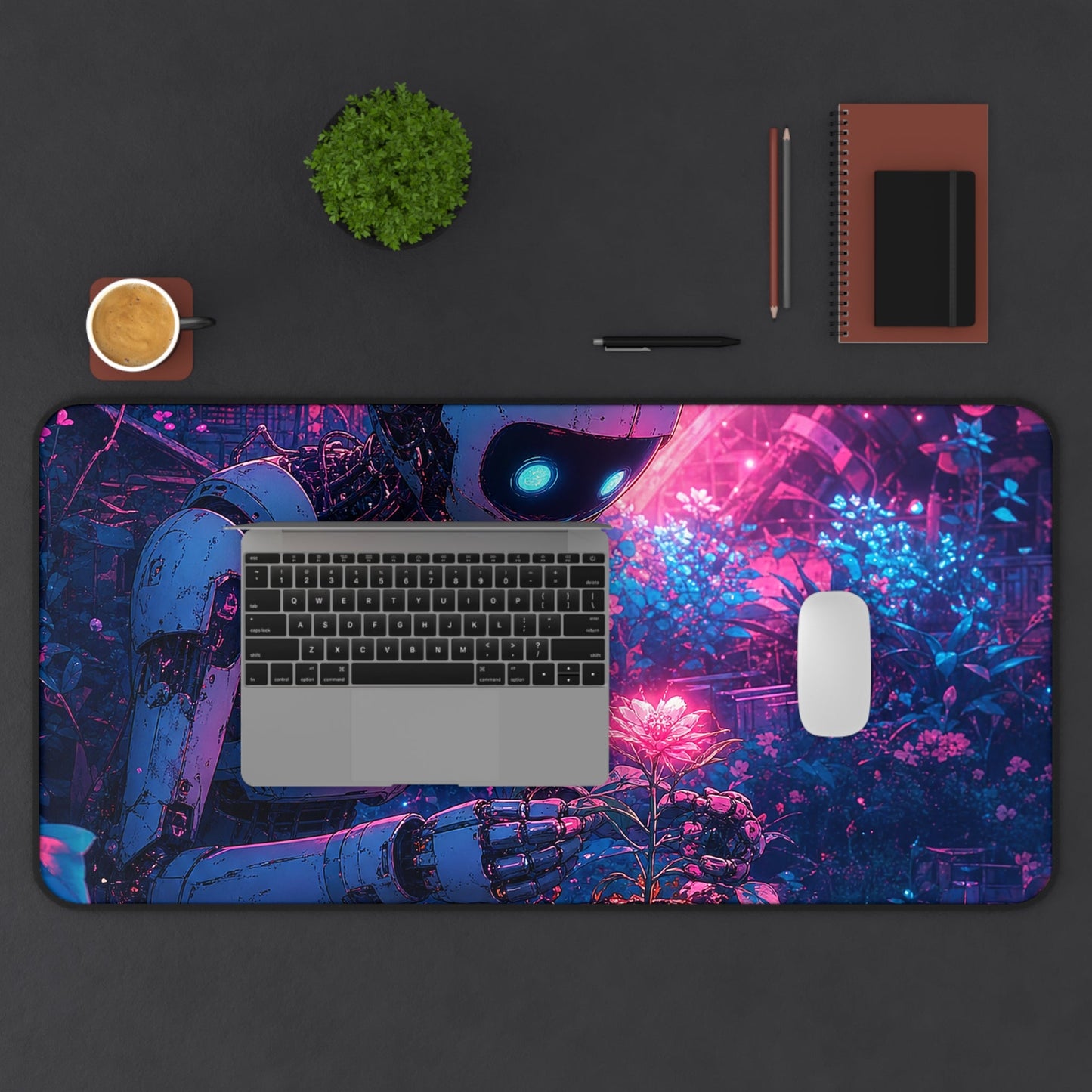 Robot In Junkyard Garden - Anime Manga Gaming Desk Mat - Moikas