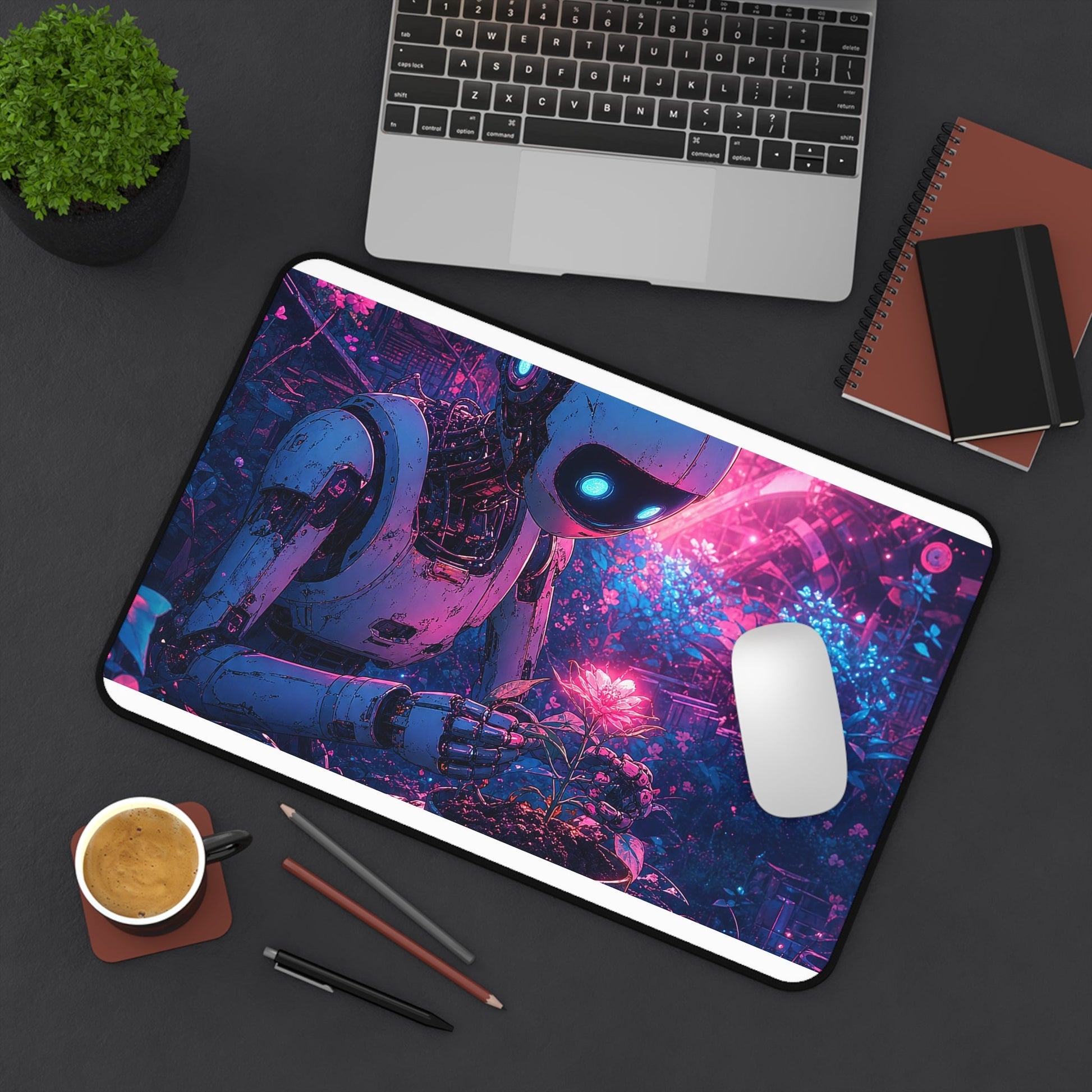 Robot In Junkyard Garden - Anime Manga Gaming Desk Mat - Moikas