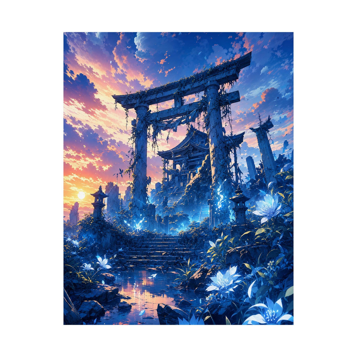 Ruined Shrine Consumed By Nature - Anime Manga Art Print (Matte Poster) - Moikas