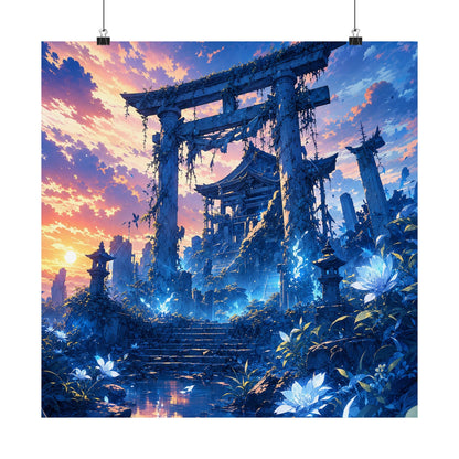 Ruined Shrine Consumed By Nature - Anime Manga Art Print (Matte Poster) - Moikas