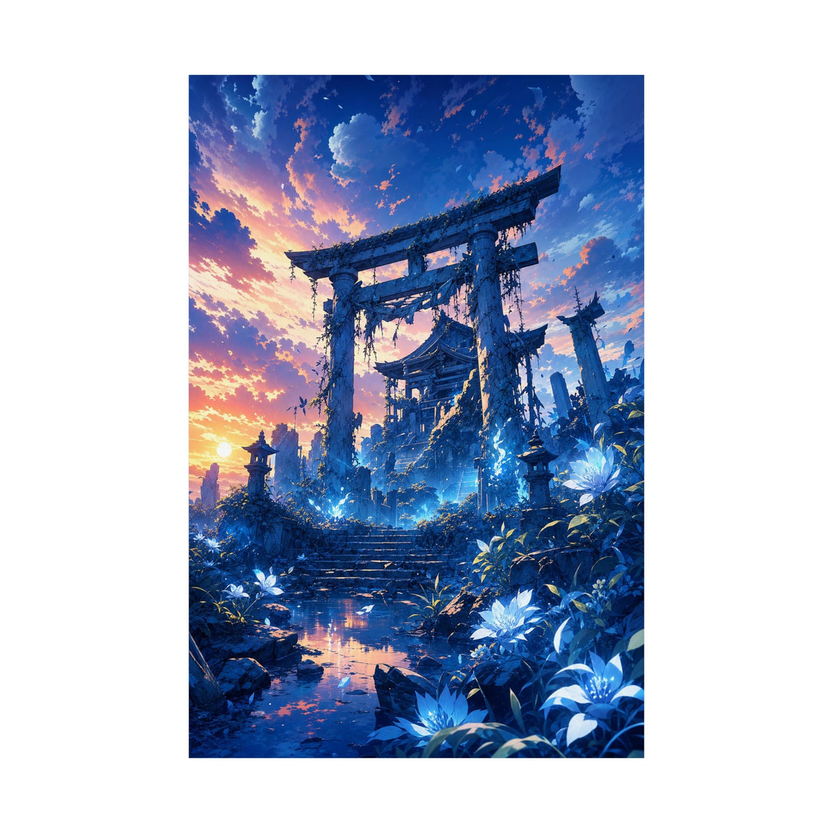 Ruined Shrine Consumed By Nature - Anime Manga Art Print (Matte Poster) - Moikas