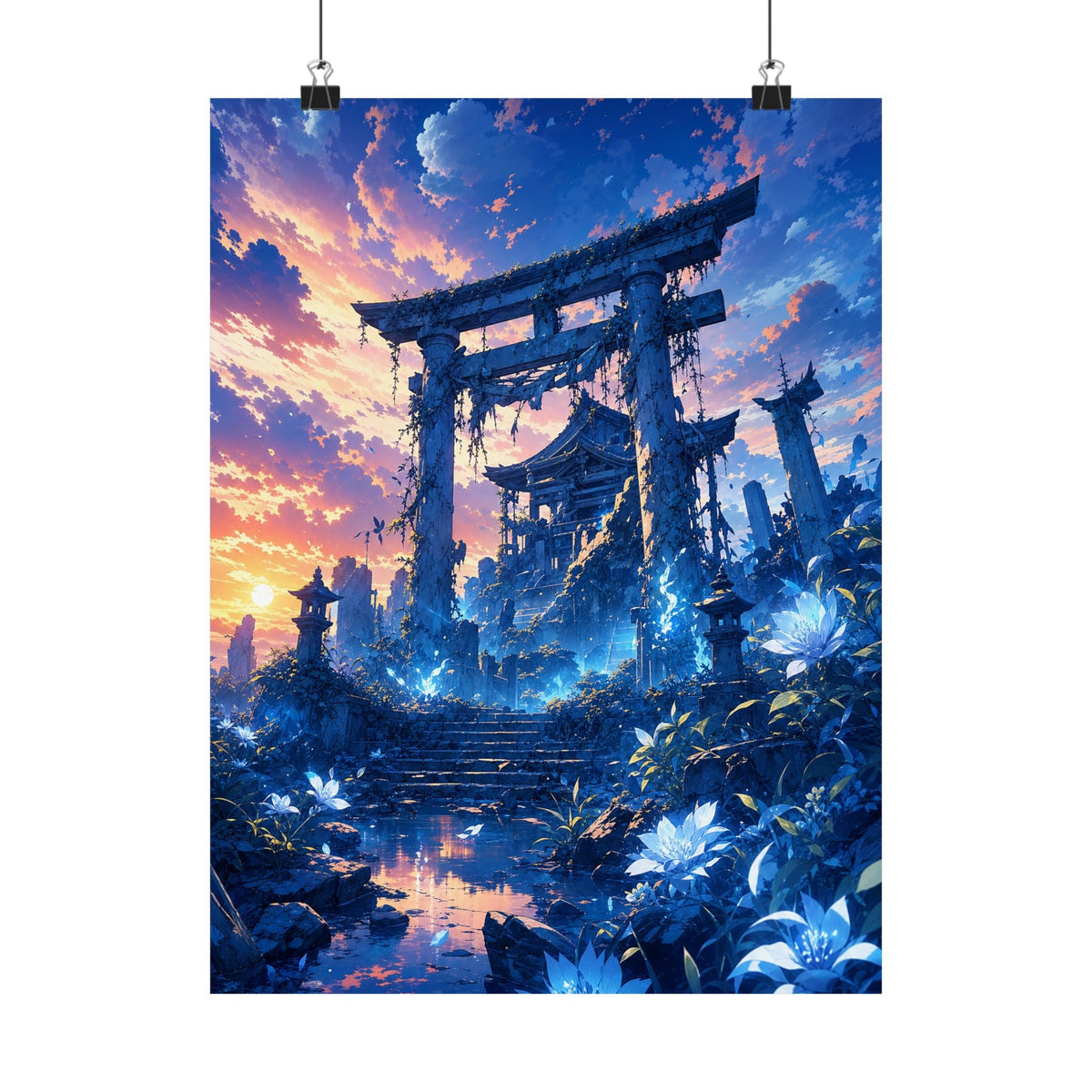 Ruined Shrine Consumed By Nature - Anime Manga Art Print (Matte Poster) - Moikas