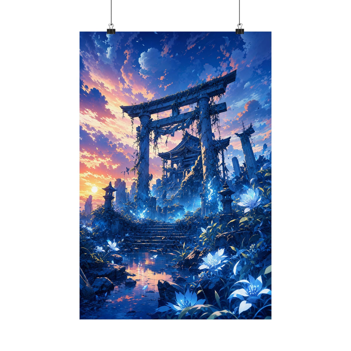 Ruined Shrine Consumed By Nature - Anime Manga Art Print (Matte Poster) - Moikas