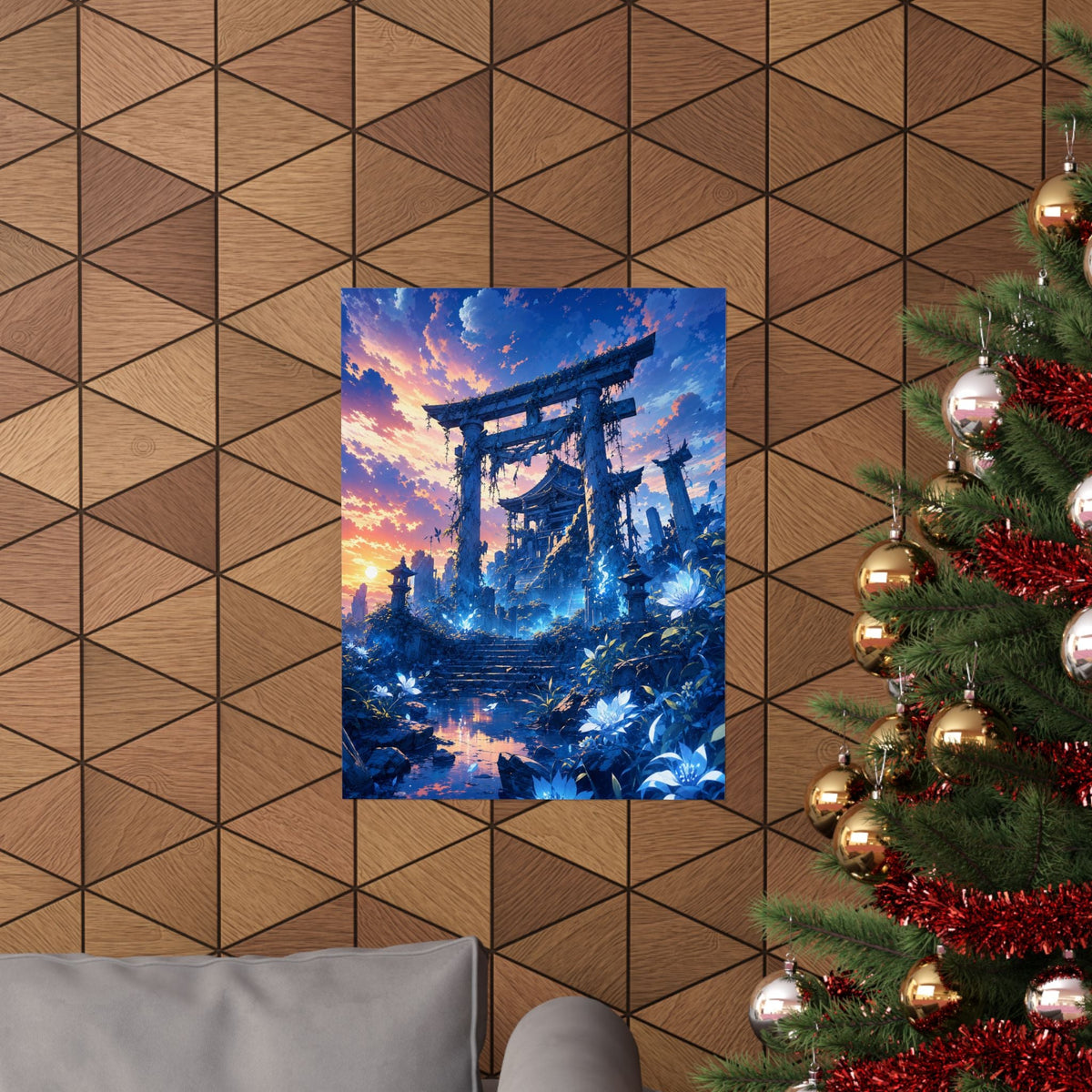 Ruined Shrine Consumed By Nature - Anime Manga Art Print (Matte Poster) - Moikas