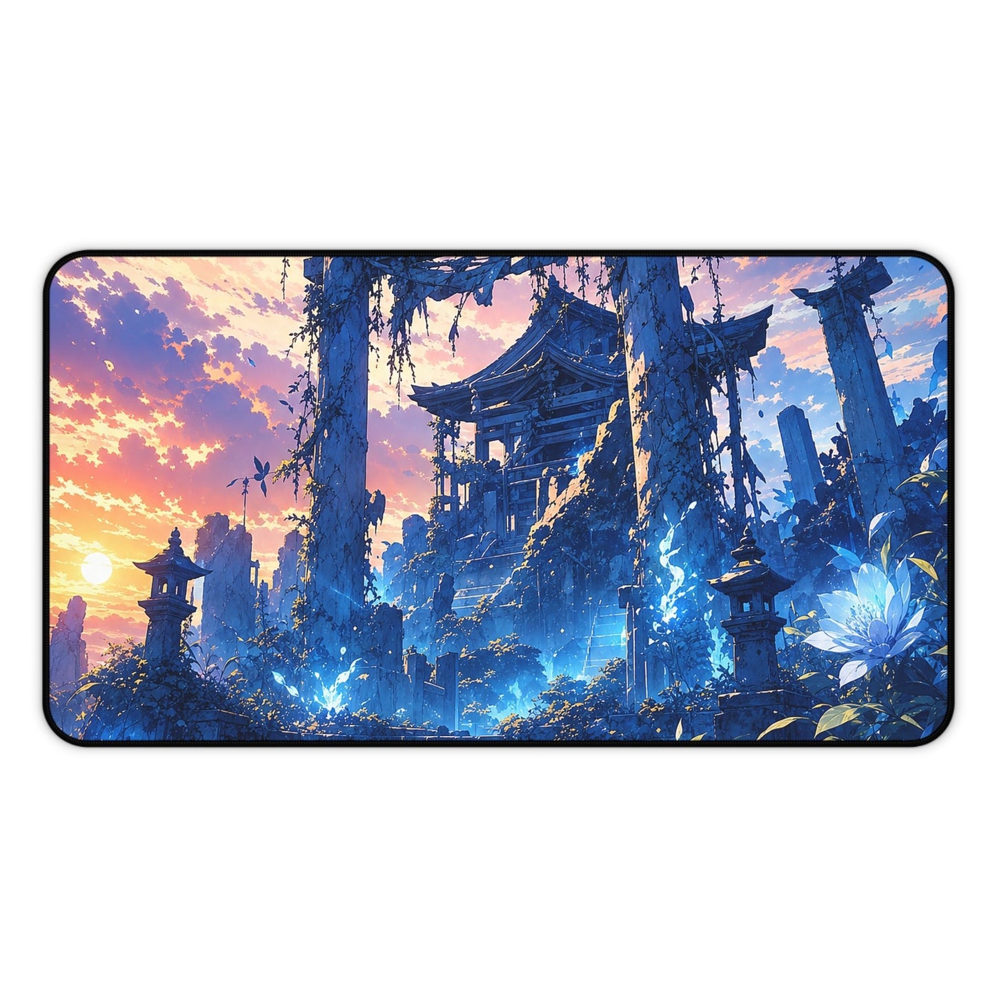 Ruined Shrine Consumed By Nature - Anime Manga Gaming Desk Mat - Moikas