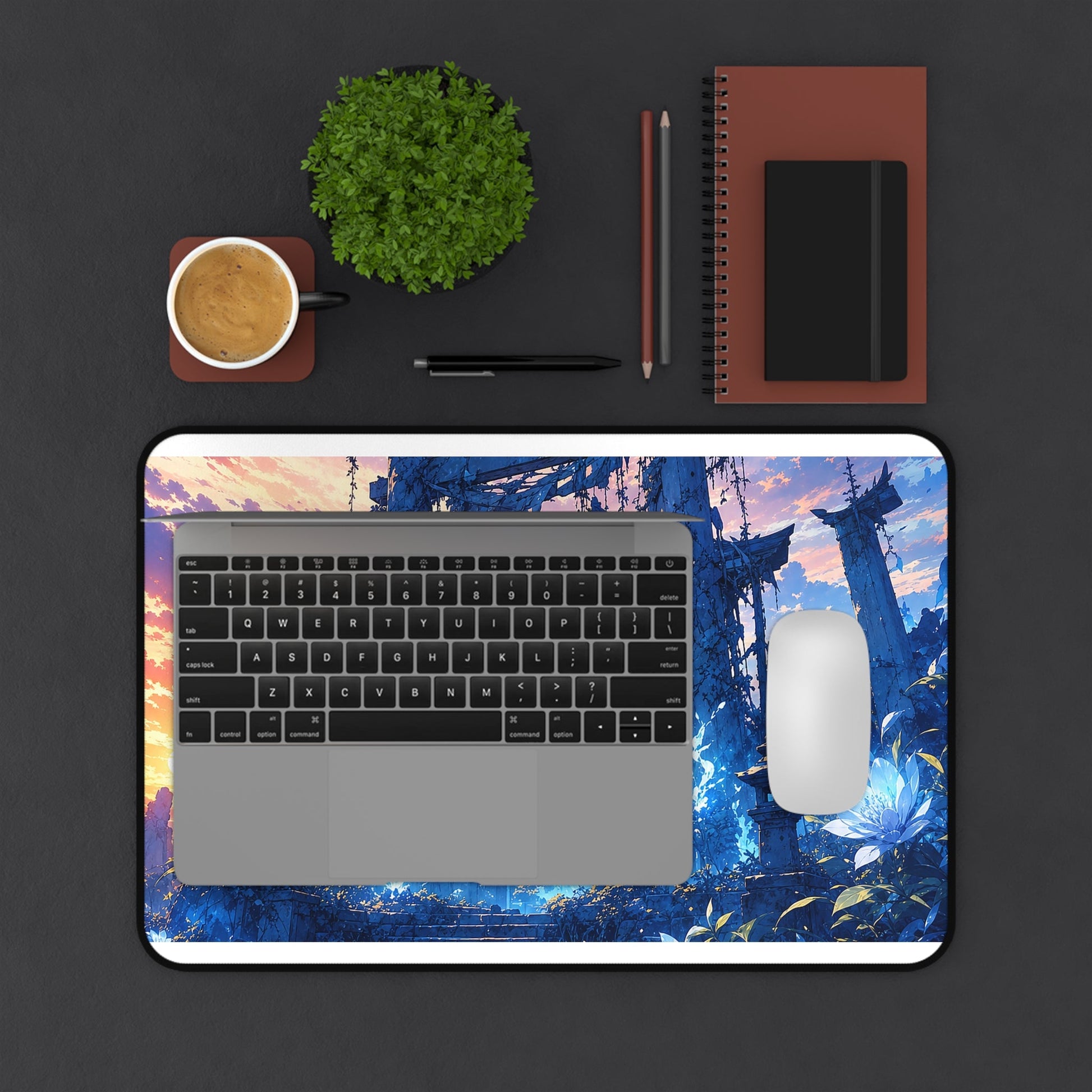 Ruined Shrine Consumed By Nature - Anime Manga Gaming Desk Mat - Moikas