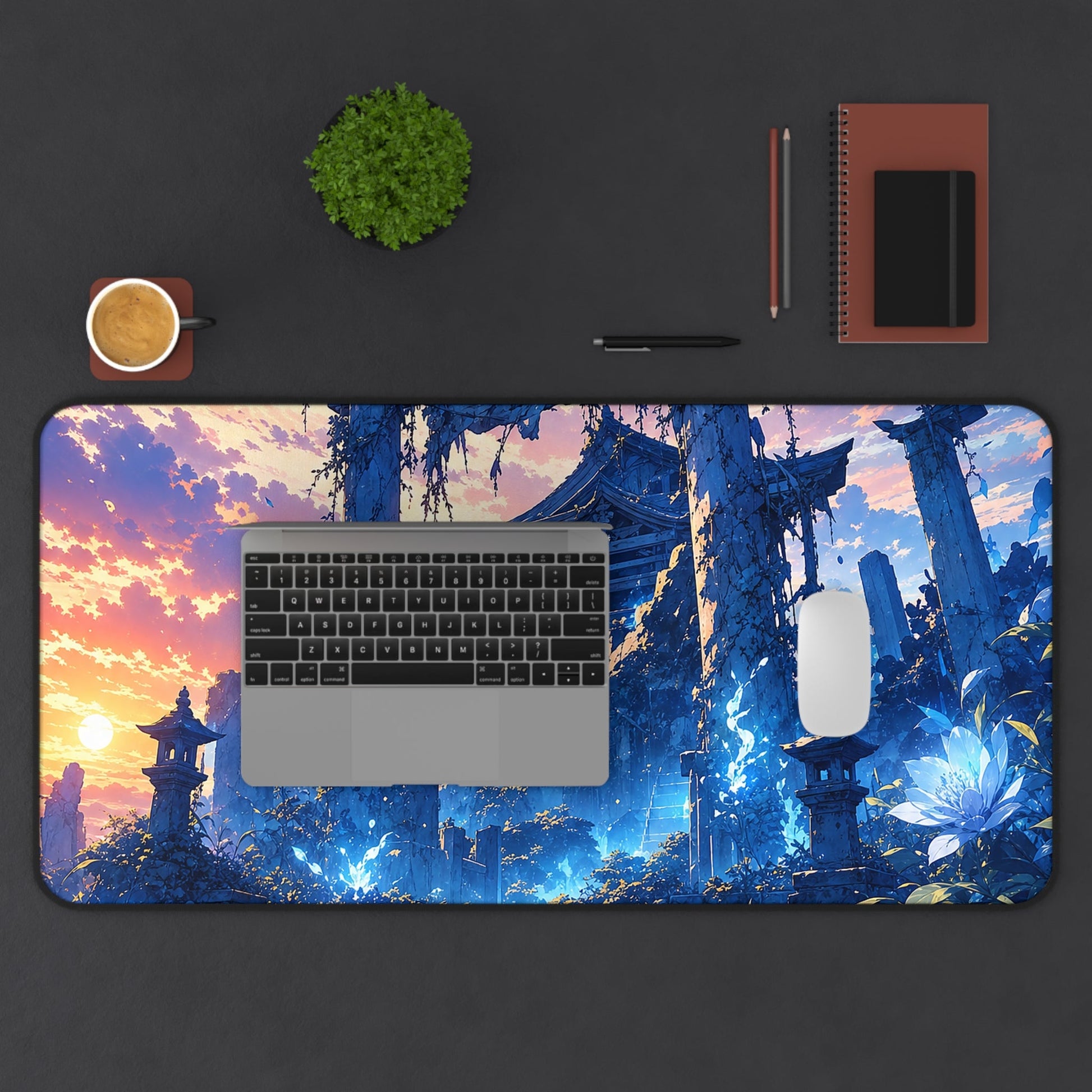 Ruined Shrine Consumed By Nature - Anime Manga Gaming Desk Mat - Moikas