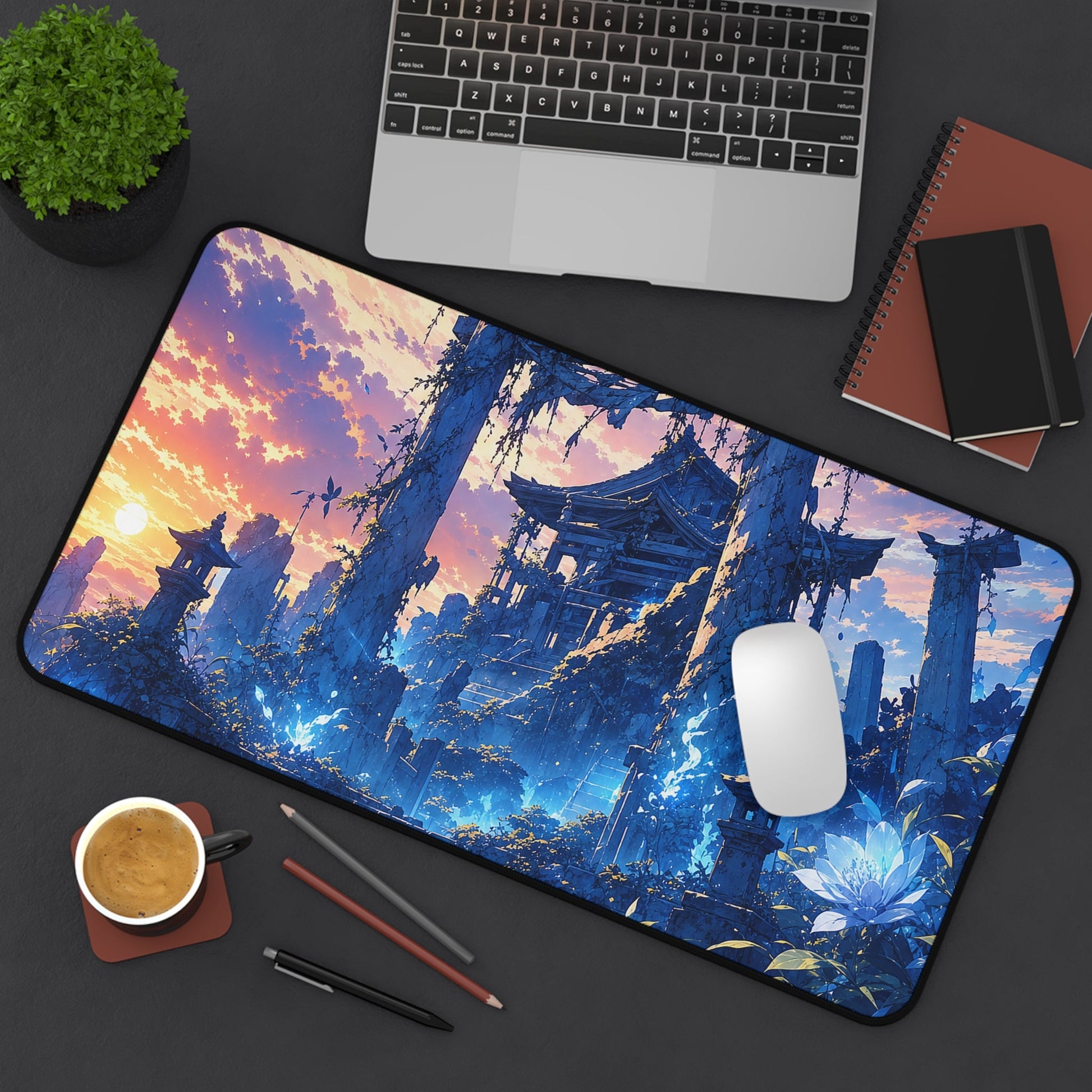 Ruined Shrine Consumed By Nature - Anime Manga Gaming Desk Mat - Moikas