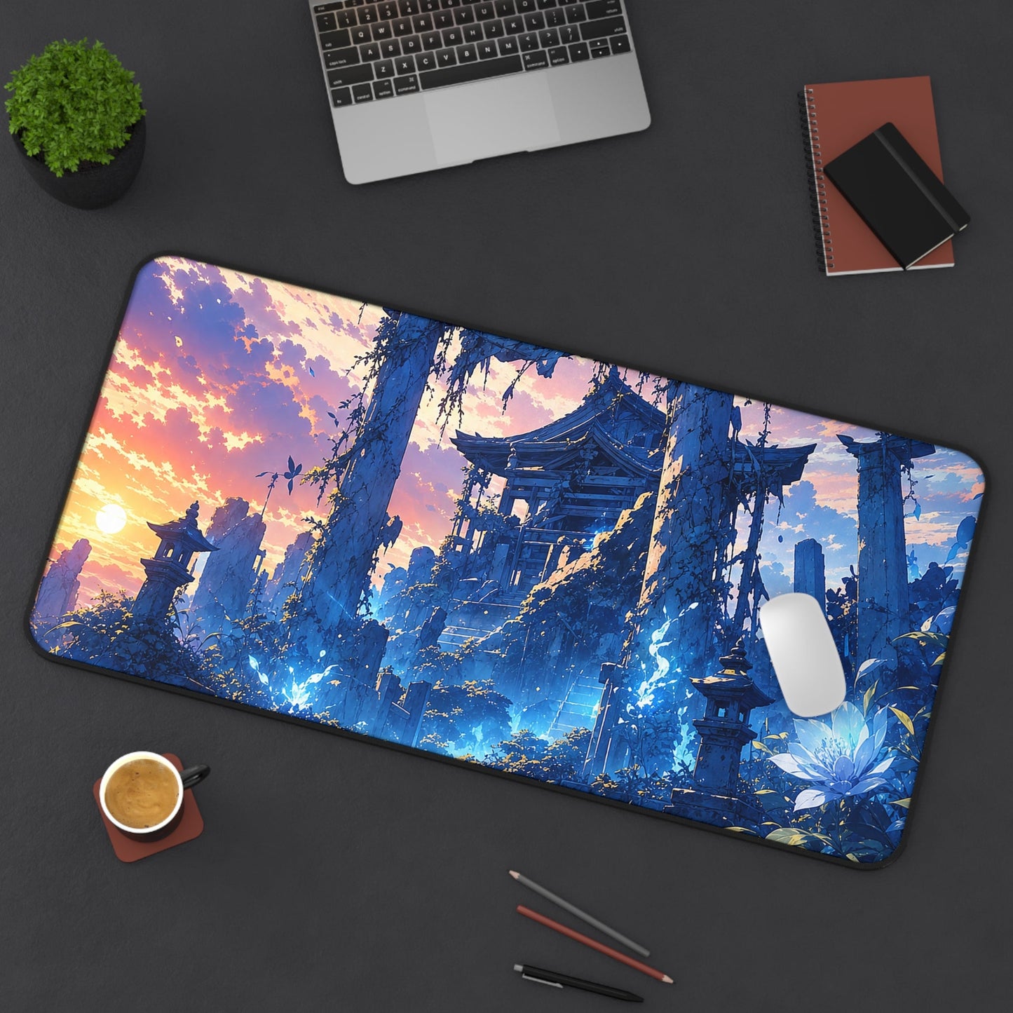 Ruined Shrine Consumed By Nature - Anime Manga Gaming Desk Mat - Moikas