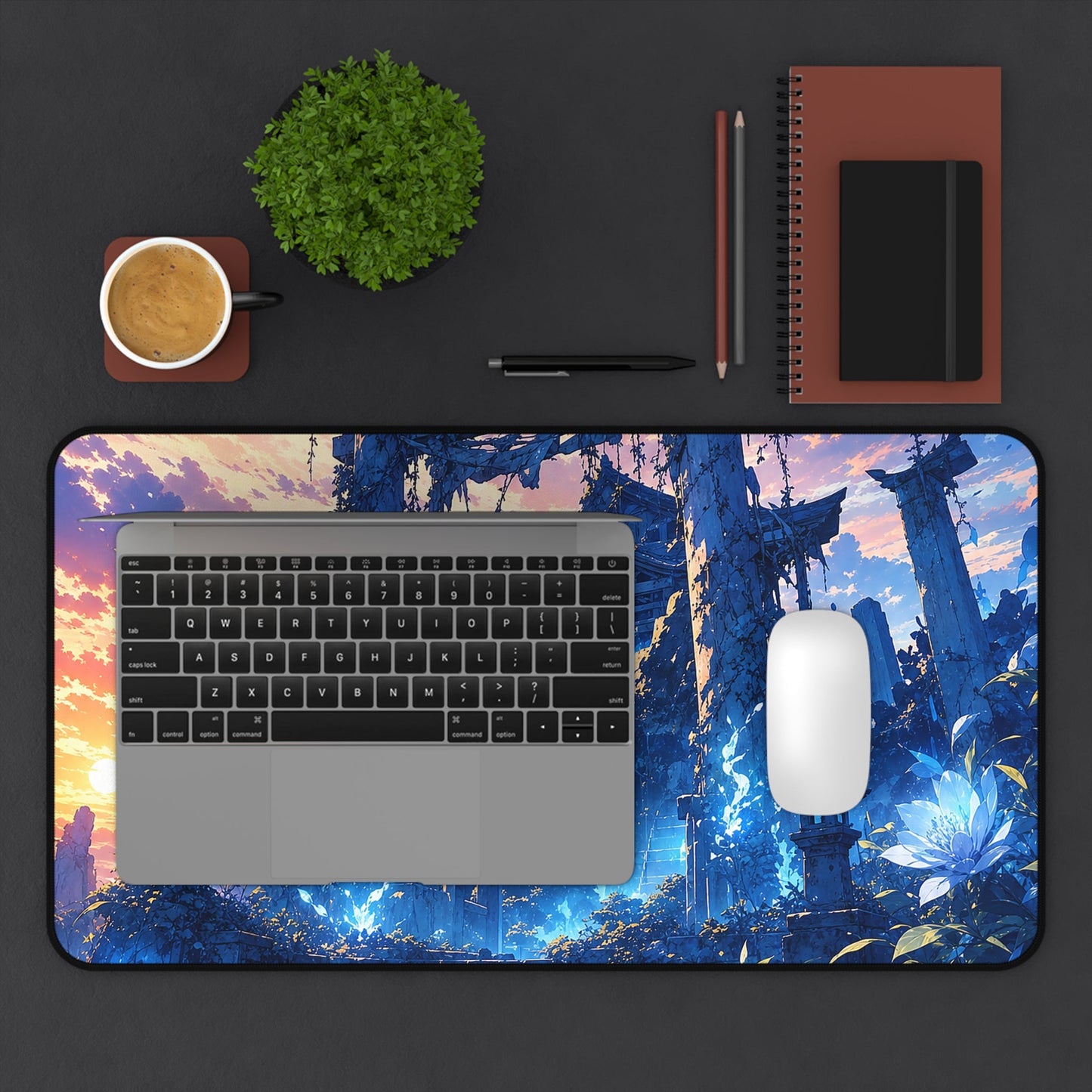 Ruined Shrine Consumed By Nature - Anime Manga Gaming Desk Mat - Moikas