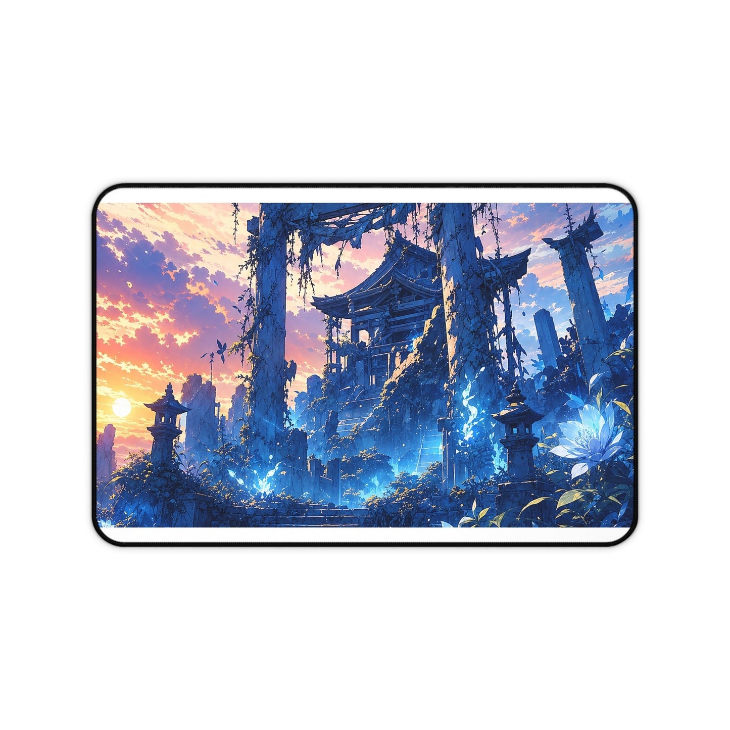 Ruined Shrine Consumed By Nature - Anime Manga Gaming Desk Mat - Moikas