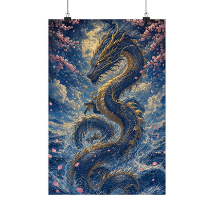 Ryuu Dragon Rising From The Ocean - Japanese Mythology Art Print (Matte Poster) - Moikas