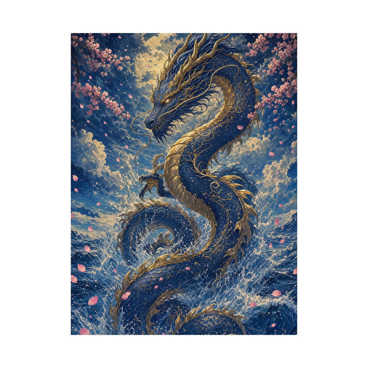 Ryuu Dragon Rising From The Ocean - Japanese Mythology Art Print (Matte Poster) - Moikas