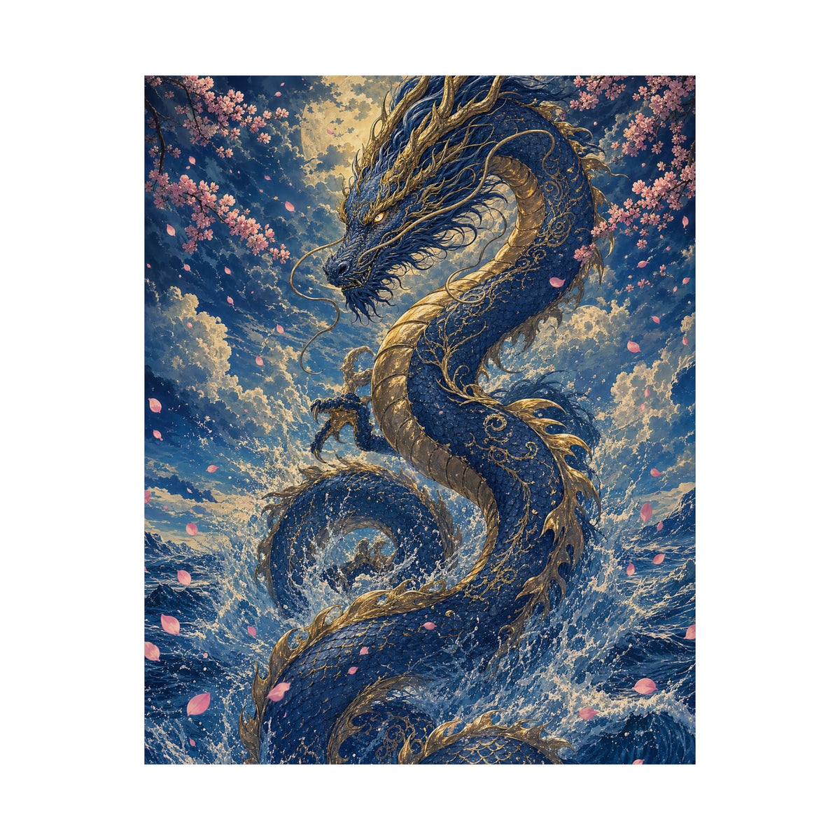 Ryuu Dragon Rising From The Ocean - Japanese Mythology Art Print (Matte Poster) - Moikas