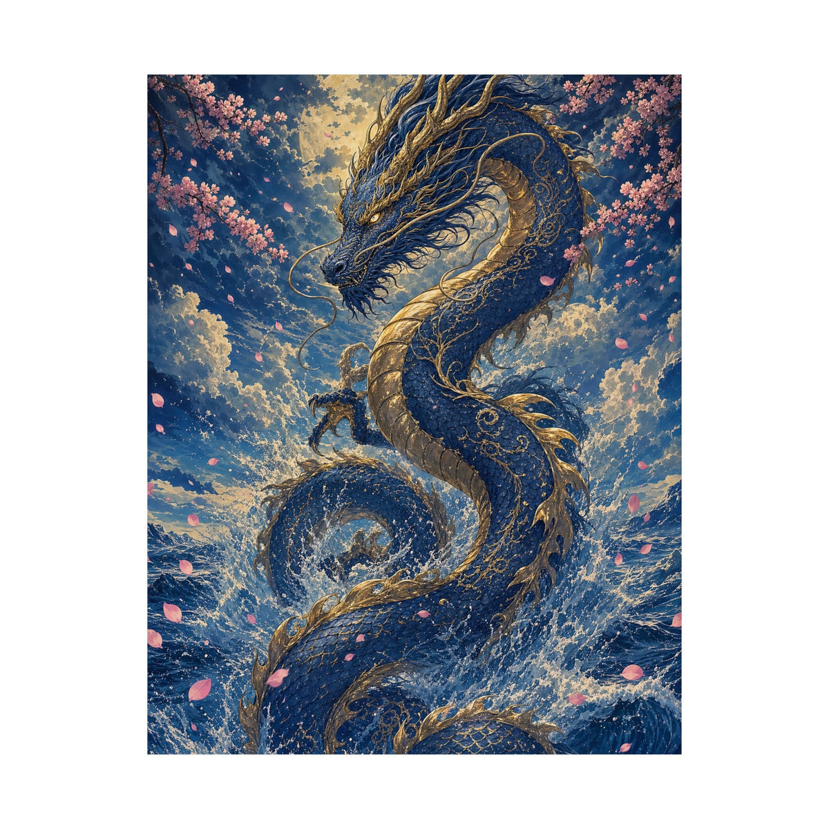 Ryuu Dragon Rising From The Ocean - Japanese Mythology Art Print (Matte Poster) - Moikas