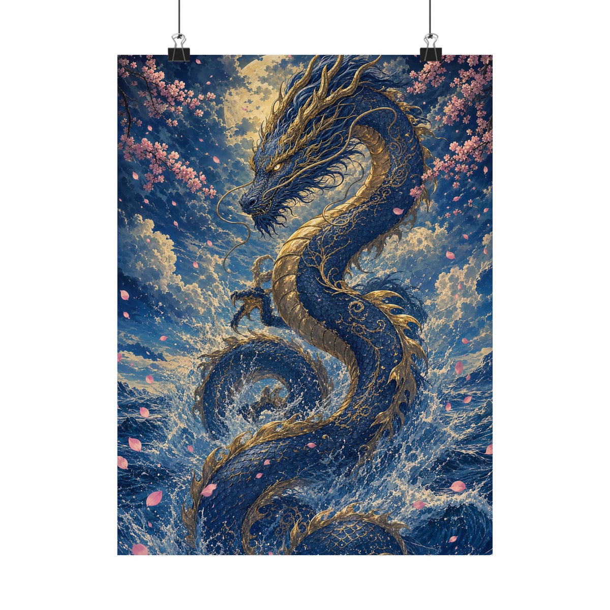 Ryuu Dragon Rising From The Ocean - Japanese Mythology Art Print (Matte Poster) - Moikas
