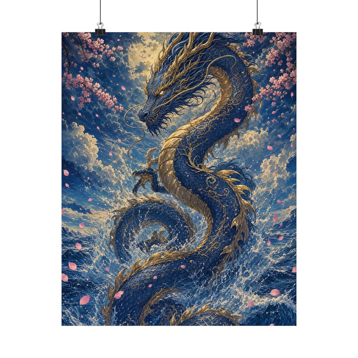 Ryuu Dragon Rising From The Ocean - Japanese Mythology Art Print (Matte Poster) - Moikas