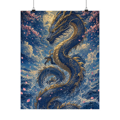 Ryuu Dragon Rising From The Ocean - Japanese Mythology Art Print (Matte Poster) - Moikas