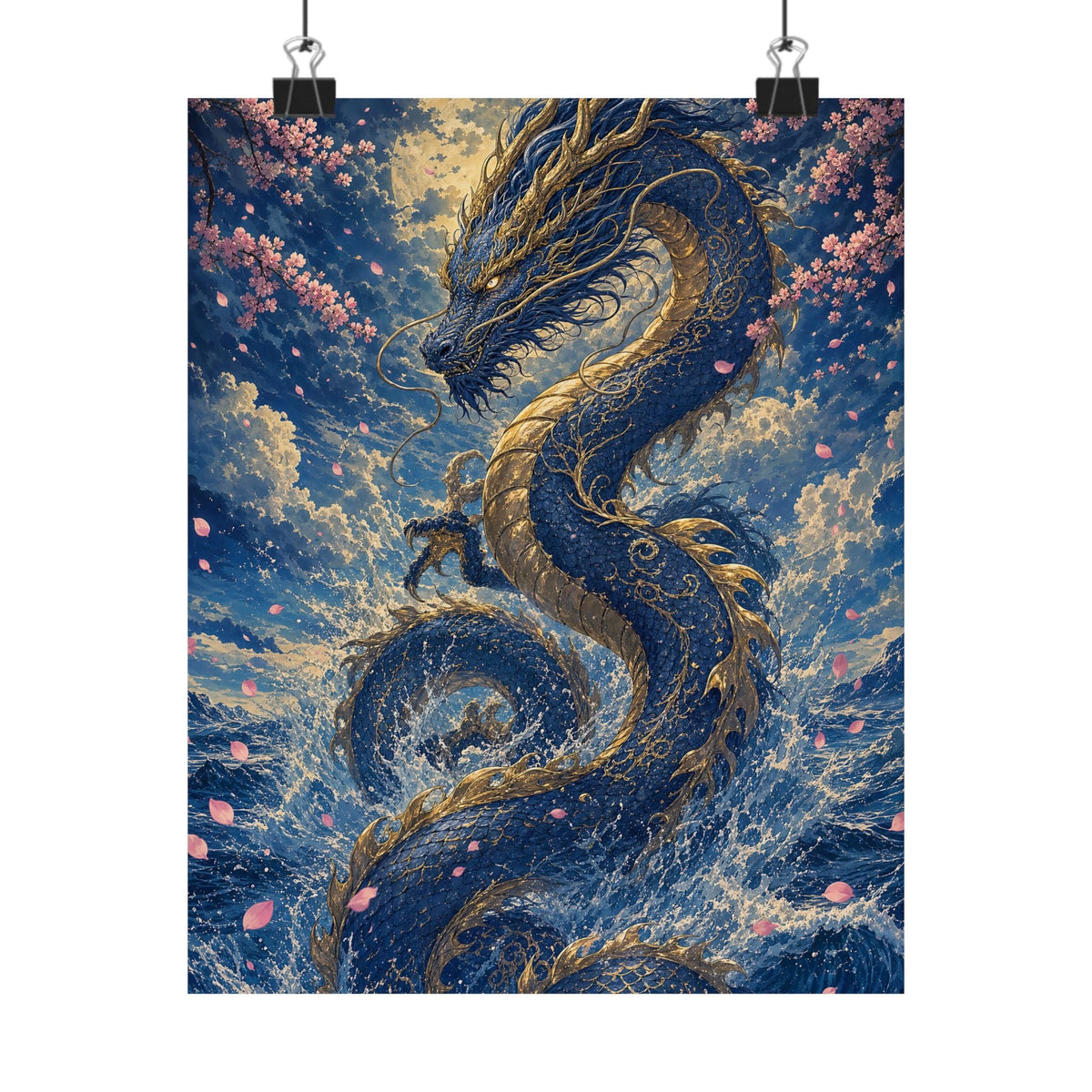 Ryuu Dragon Rising From The Ocean - Japanese Mythology Art Print (Matte Poster) - Moikas